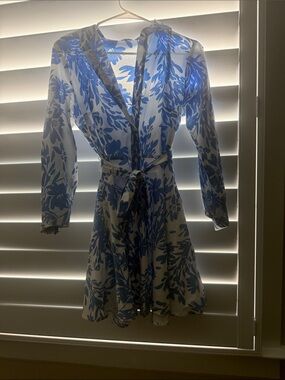 a new day Blue and White Floral Wrap Dress with Tie Waist